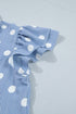 Stripe Polka Dot Print Pleated Ruffle Sleeve Blouse