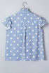 Stripe Polka Dot Print Pleated Ruffle Sleeve Blouse
