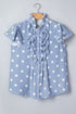 Stripe Polka Dot Print Pleated Ruffle Sleeve Blouse