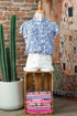 Stripe Polka Dot Print Pleated Ruffle Sleeve Blouse