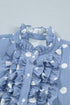 Stripe Polka Dot Print Pleated Ruffle Sleeve Blouse
