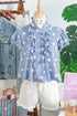 Stripe Polka Dot Print Pleated Ruffle Sleeve Blouse
