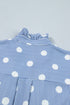 Stripe Polka Dot Print Pleated Ruffle Sleeve Blouse