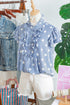 Stripe Polka Dot Print Pleated Ruffle Sleeve Blouse