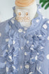 Stripe Polka Dot Print Pleated Ruffle Sleeve Blouse