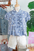 Stripe Polka Dot Print Pleated Ruffle Sleeve Blouse