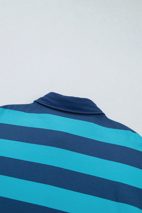Stripe Polo Collar Bracelet Sleeve Loose Top