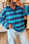 Stripe Polo Collar Bracelet Sleeve Loose Top