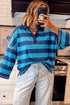 Stripe Polo Collar Bracelet Sleeve Loose Top