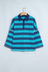 Stripe Polo Collar Bracelet Sleeve Loose Top