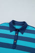Stripe Polo Collar Bracelet Sleeve Loose Top