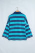 Stripe Polo Collar Bracelet Sleeve Loose Top