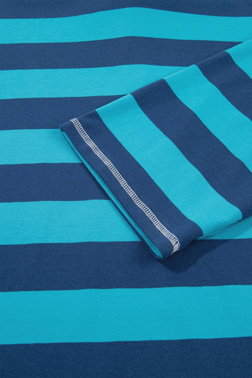 Stripe Polo Collar Bracelet Sleeve Loose Top