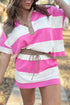 Stripe Polo Tee Drawstring Mini Skirt Two Piece Set