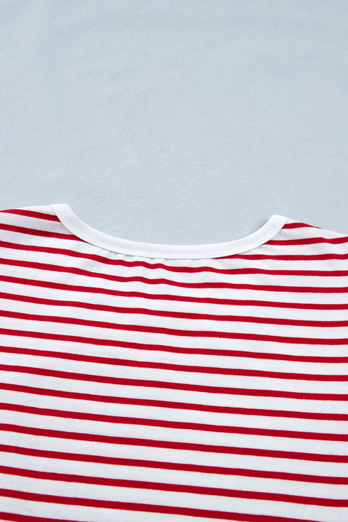 Stripe Print Accent Trim Puff Sleeve T Shirt
