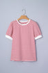 Stripe Print Accent Trim Puff Sleeve T Shirt