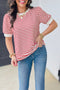Stripe Print Accent Trim Puff Sleeve T Shirt