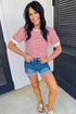 Stripe Print Accent Trim Puff Sleeve T Shirt
