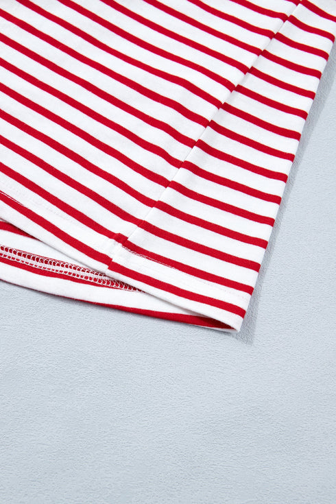 Stripe Print Accent Trim Puff Sleeve T Shirt
