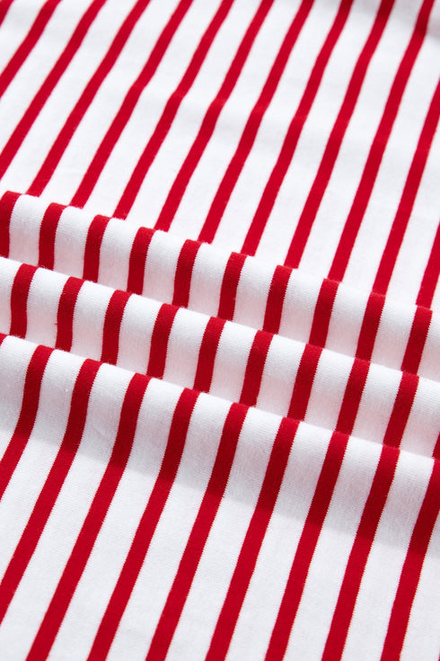 Stripe Print Accent Trim Puff Sleeve T Shirt