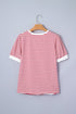 Stripe Print Accent Trim Puff Sleeve T Shirt