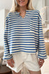 Stripe Print Chest Pocket Buttoned Back Notched Neck Top