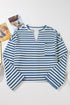 Stripe Print Chest Pocket Buttoned Back Notched Neck Top