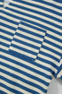 Stripe Print Chest Pocket Buttoned Back Notched Neck Top