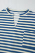 Stripe Print Chest Pocket Buttoned Back Notched Neck Top
