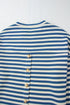 Stripe Print Chest Pocket Buttoned Back Notched Neck Top