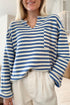 Stripe Print Chest Pocket Buttoned Back Notched Neck Top