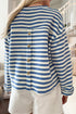 Stripe Print Chest Pocket Buttoned Back Notched Neck Top