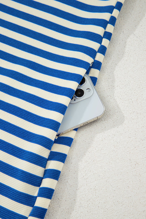 Stripe Print Contrast Collar Flutter Sleeve Mini Dress