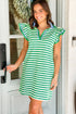 Stripe Print Contrast Collar Flutter Sleeve Mini Dress