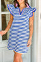 Stripe Print Contrast Collar Flutter Sleeve Mini Dress