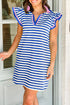 Stripe Print Contrast Collar Flutter Sleeve Mini Dress