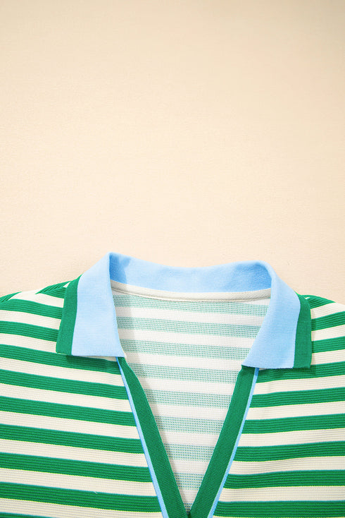 Stripe Print Contrast Collar Flutter Sleeve Mini Dress