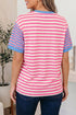 Stripe Print Contrast Patchwork Short Sleeve Loose Tee