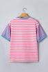 Stripe Print Contrast Patchwork Short Sleeve Loose Tee