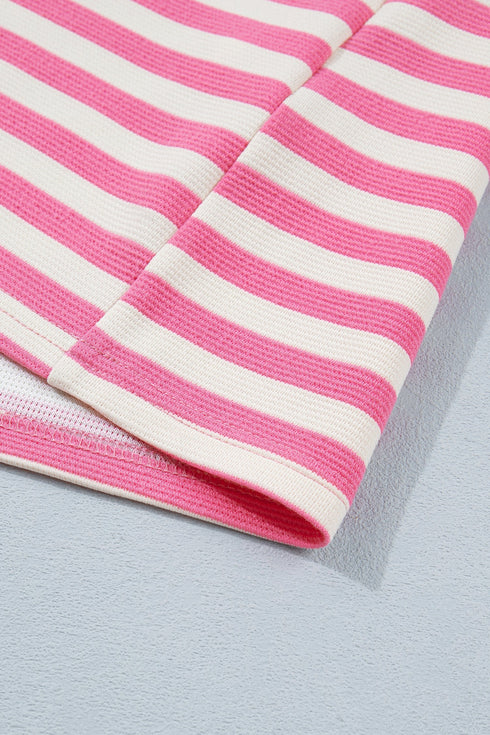 Stripe Print Contrast Patchwork Short Sleeve Loose Tee