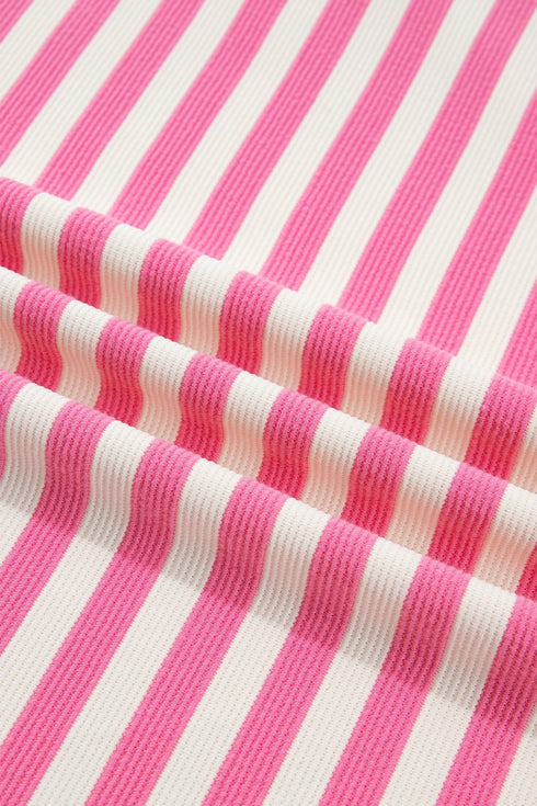 Stripe Print Contrast Patchwork Short Sleeve Loose Tee
