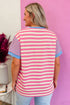 Stripe Print Contrast Patchwork Short Sleeve Loose Tee