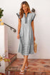 Stripe Print Contrast Trim A Line Flutter Sleeve Midi Dress