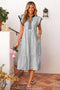 Stripe Print Contrast Trim A Line Flutter Sleeve Midi Dress