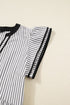 Stripe Print Contrast Trim A Line Flutter Sleeve Midi Dress
