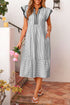 Stripe Print Contrast Trim A Line Flutter Sleeve Midi Dress