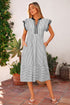 Stripe Print Contrast Trim A Line Flutter Sleeve Midi Dress