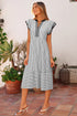 Stripe Print Contrast Trim A Line Flutter Sleeve Midi Dress