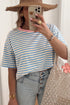 Stripe Print Contrast Trim Crew Neck Drop Shoulder Loose Tee