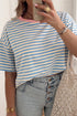 Stripe Print Contrast Trim Crew Neck Drop Shoulder Loose Tee